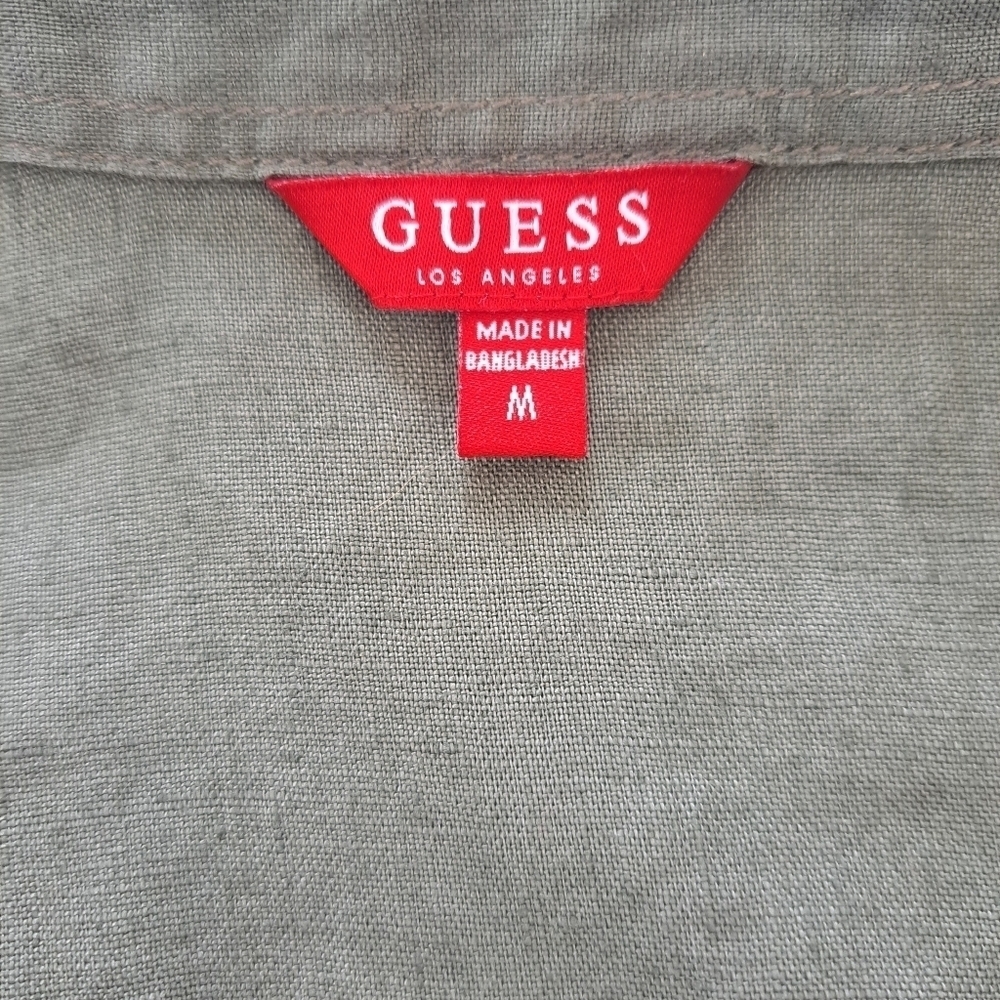 GUESS linen khaki sleeveless mini dress snap closure tunic - Picture 7 of 13